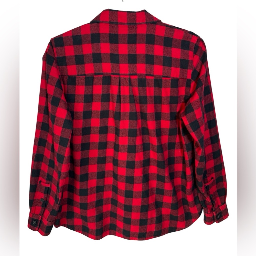 Madewell Women’s Red Buffalo Check Plaid Flannel Shirt Large Popover Top Button - Picture 2 of 12
